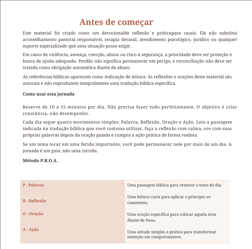 Amostra 2: Página Antes de começar